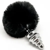 Butt Plug metallo pompon nero Fluffy Twist M