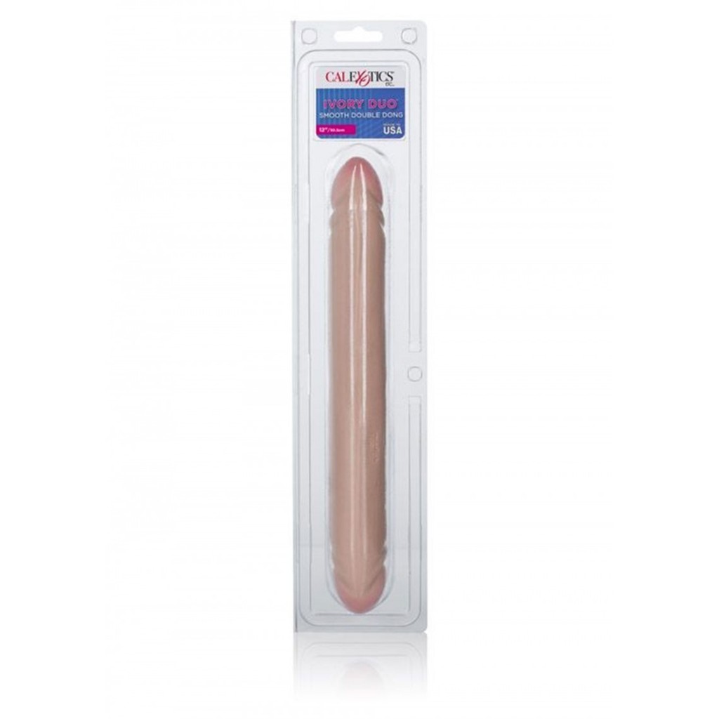 Doppio dildo liscio pelle chiara 30 cm