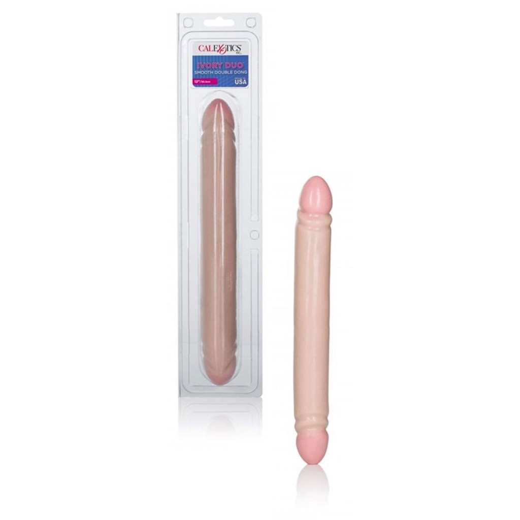 Doppio dildo liscio pelle chiara 30 cm